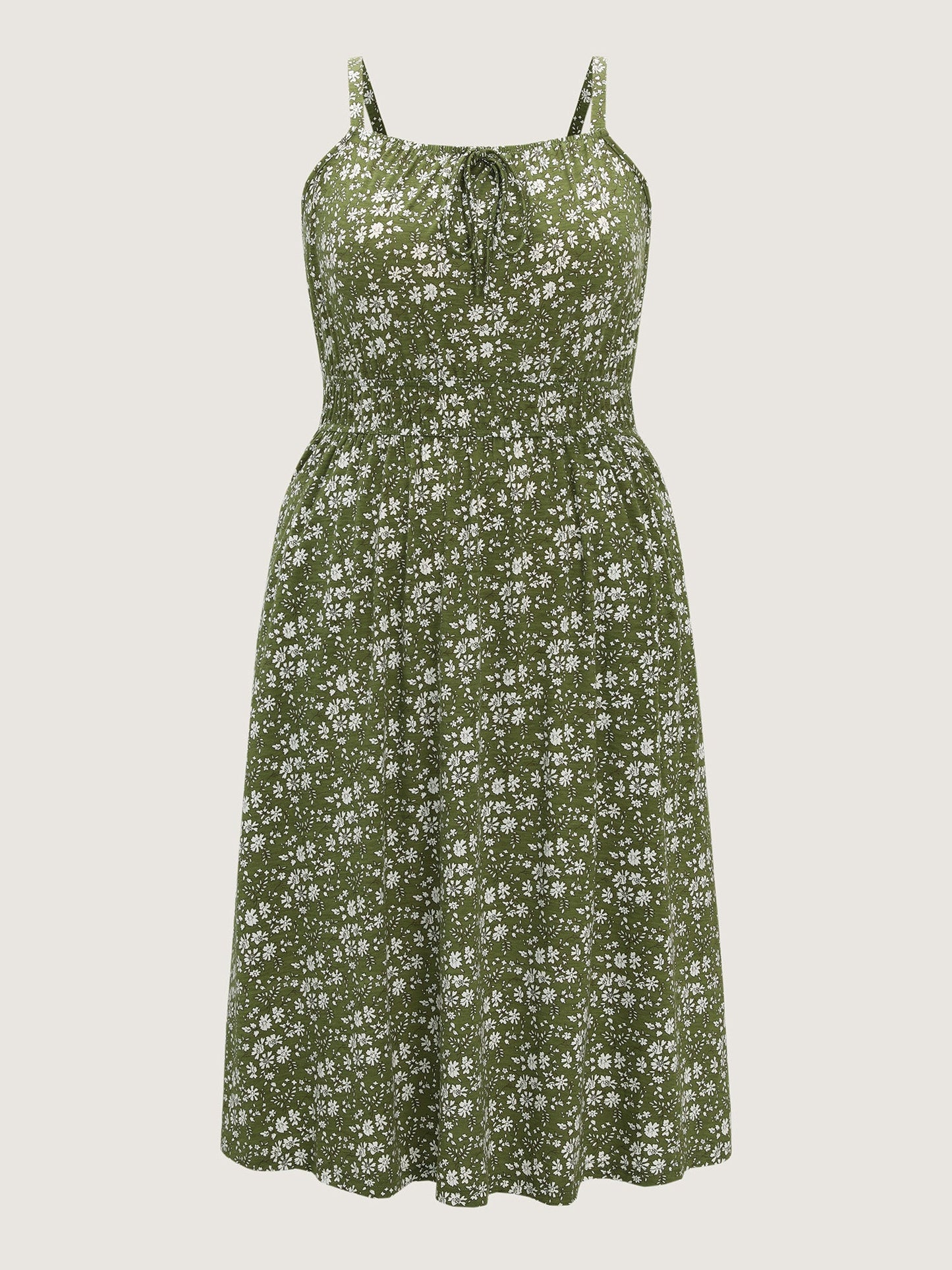 Dense Floral Print Cinched-Waist Midi Dress
