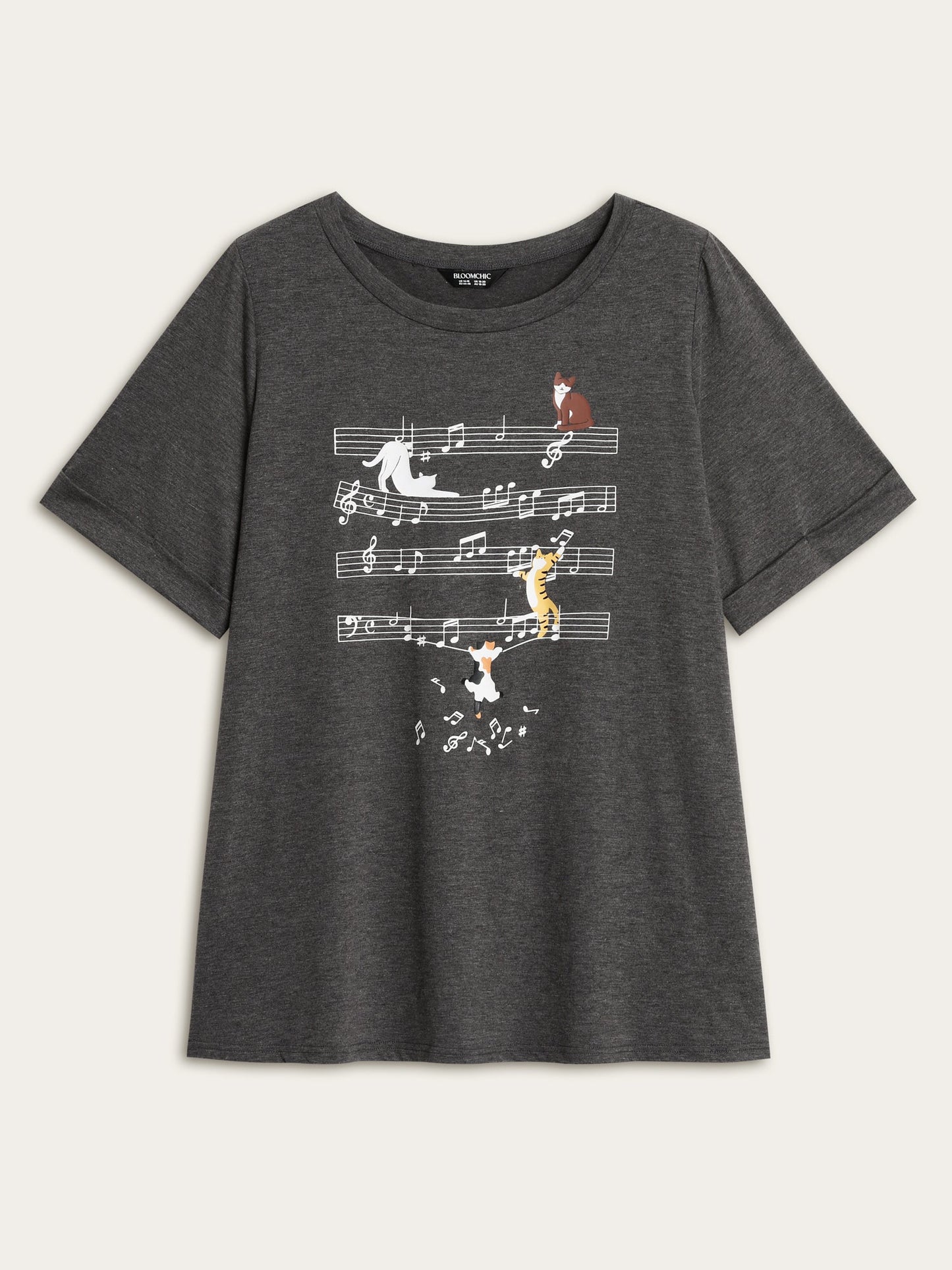 Cat Tunes Print Stretchy T-Shirt