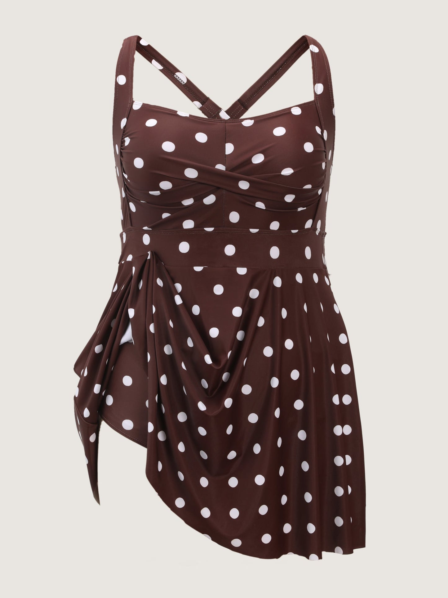 Twist-Front Polka Dots Swim Dress