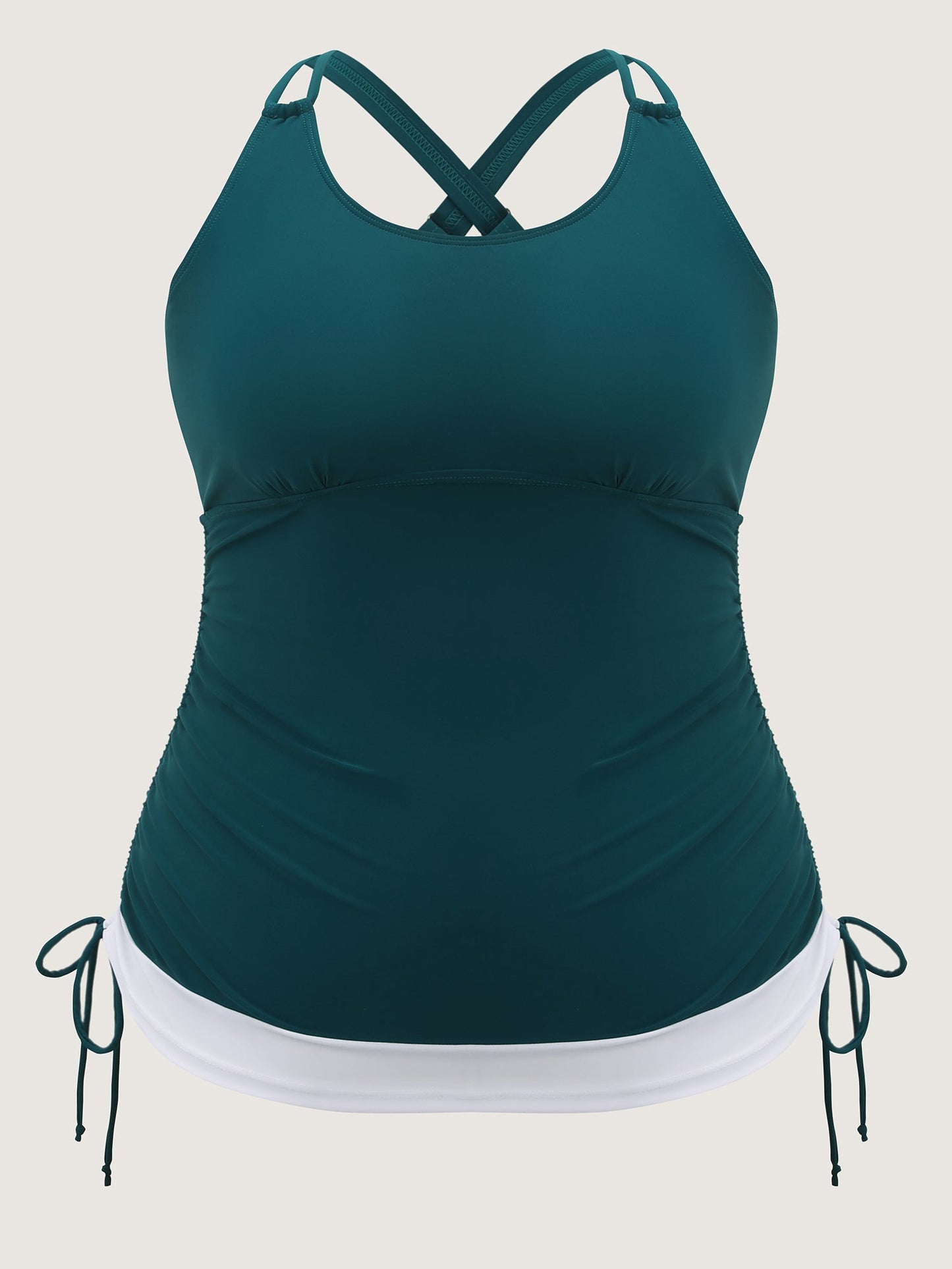 Channel Drawstring Tummy-Control Swim Top