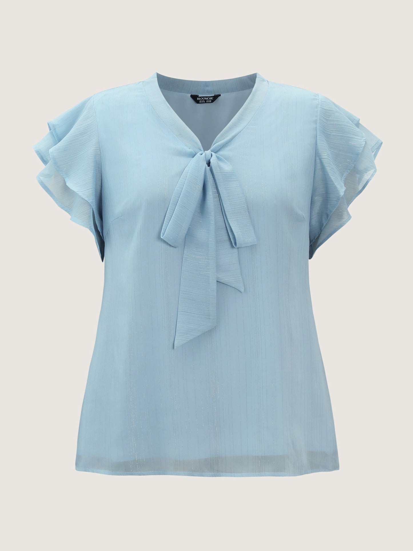 Ribbon Neckline Layered Sleeve Blouse