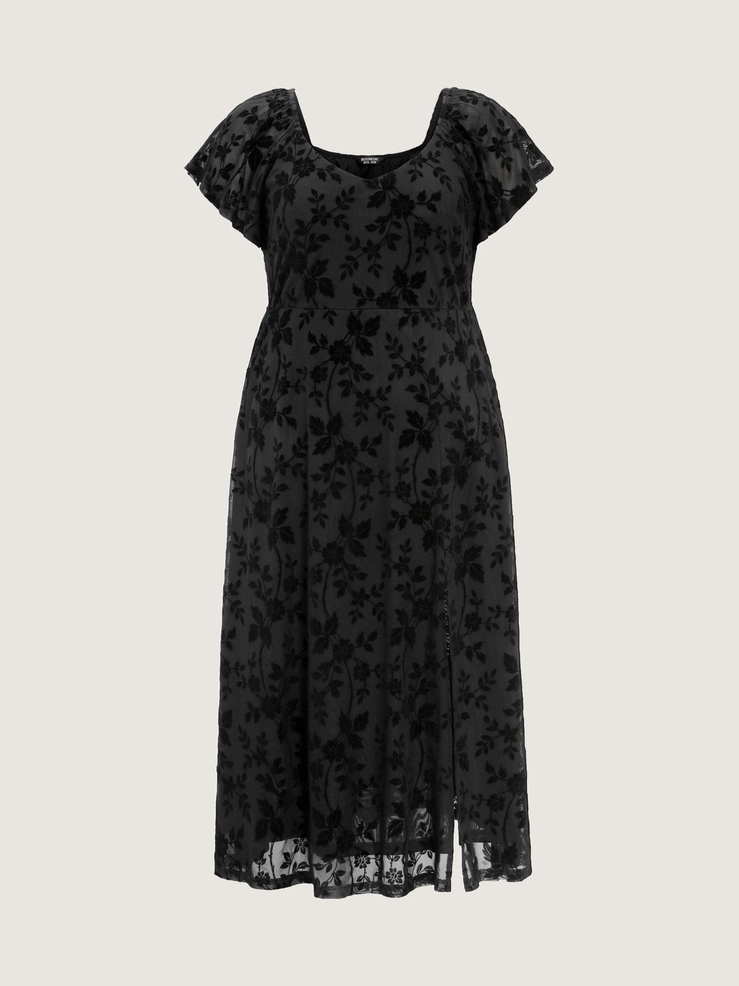 Floral Textured Jacquard Slit Hem Maxi Dress