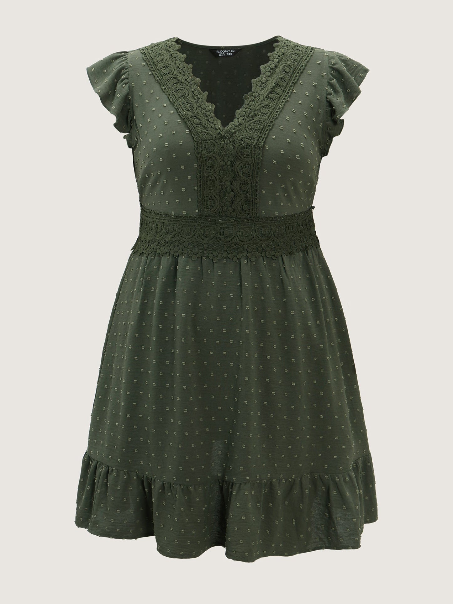 Textured Polka Dots Lace Trim Mini Dress