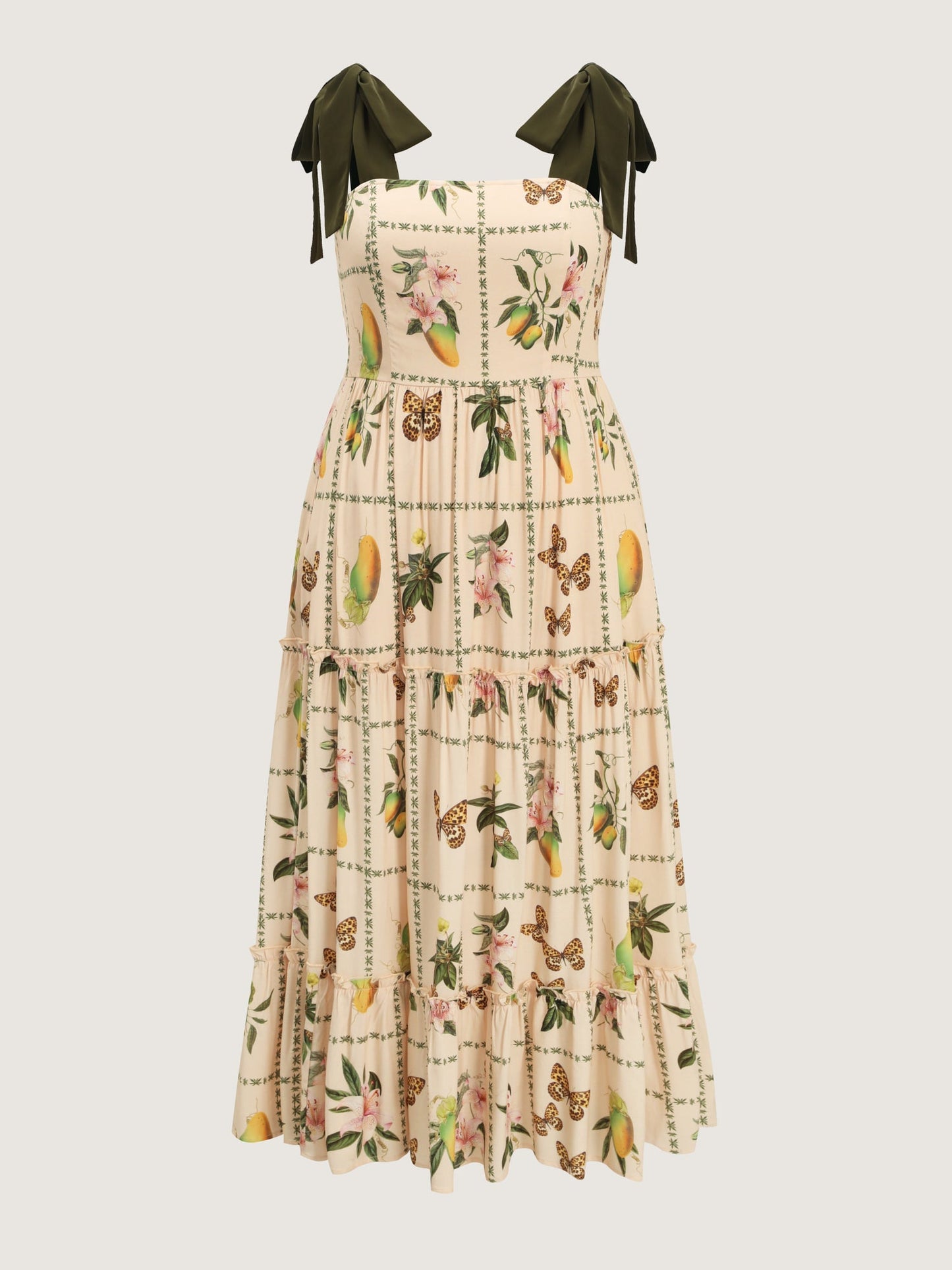 Tropical Collage Print Shoulder Tie Maxi Dress