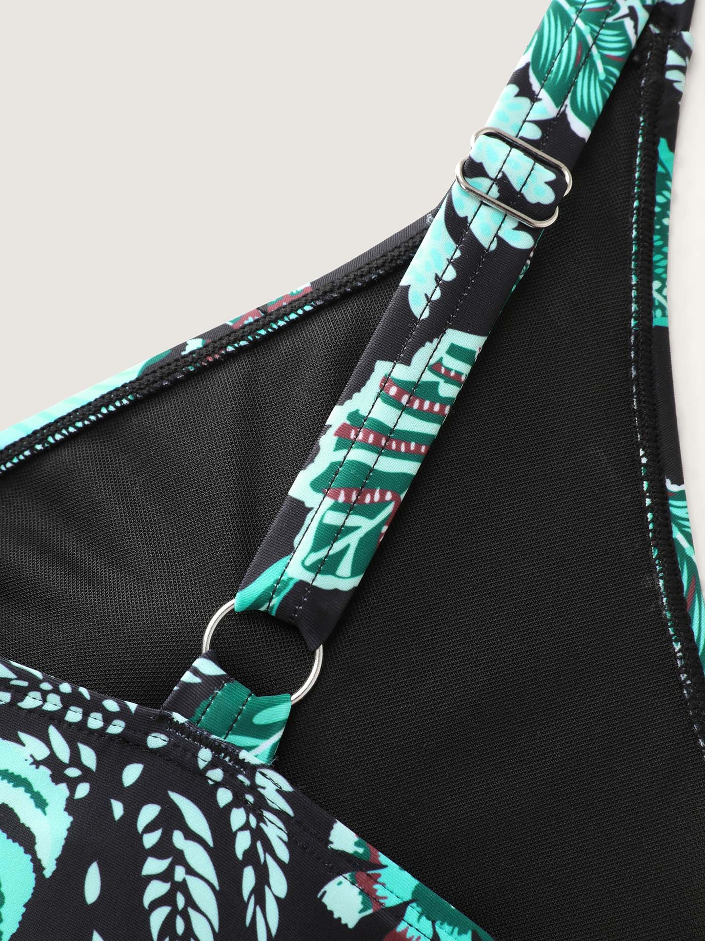 Floral Print Surplice Neckline Swim Top