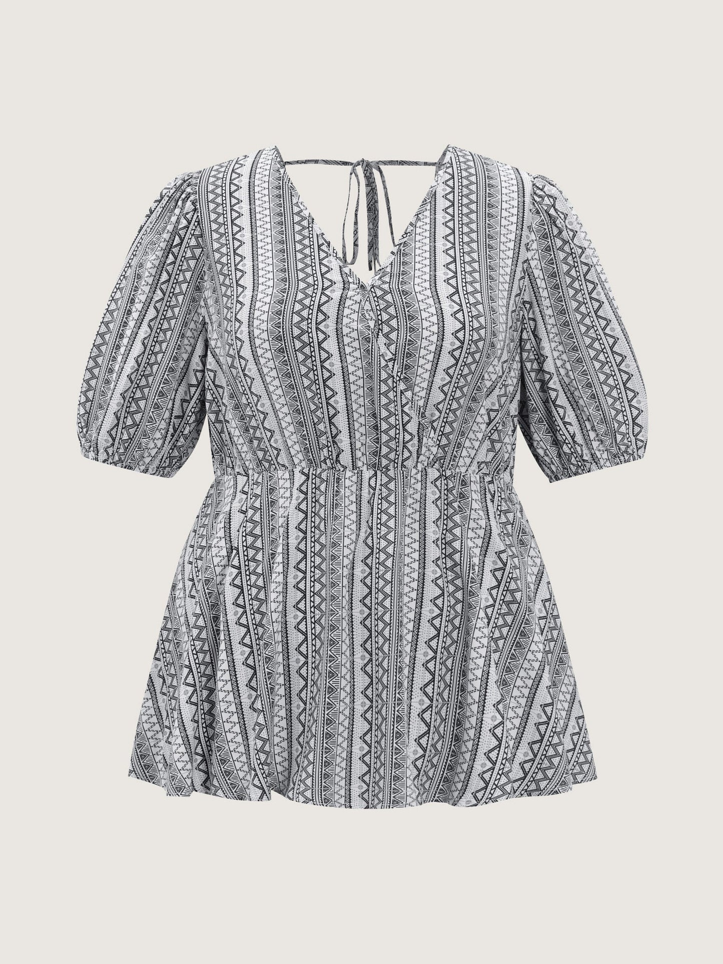 Geometric Print Back-Tie Blouse