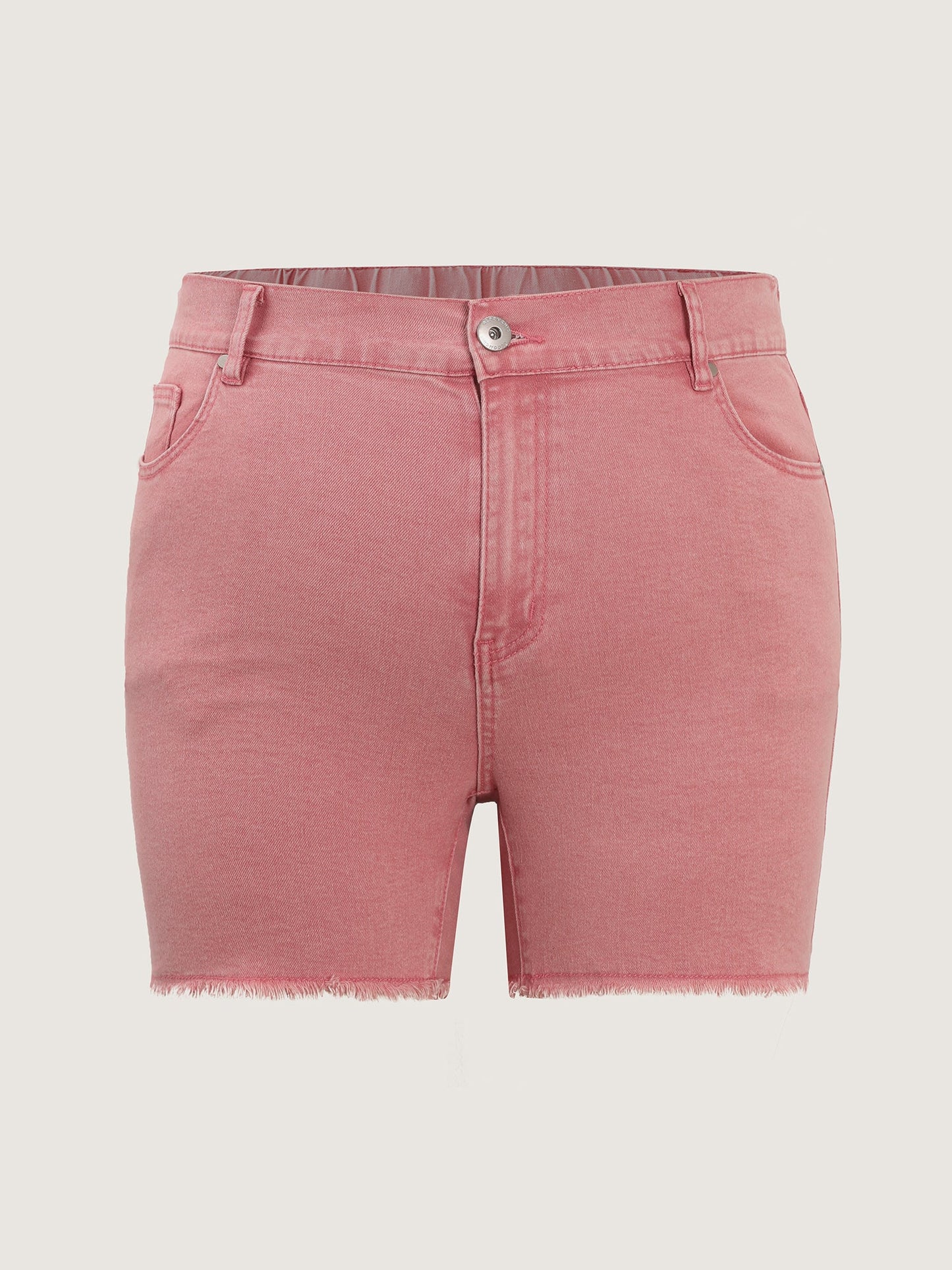 Elastic Back Waistband Straight-Fit Denim Shorts