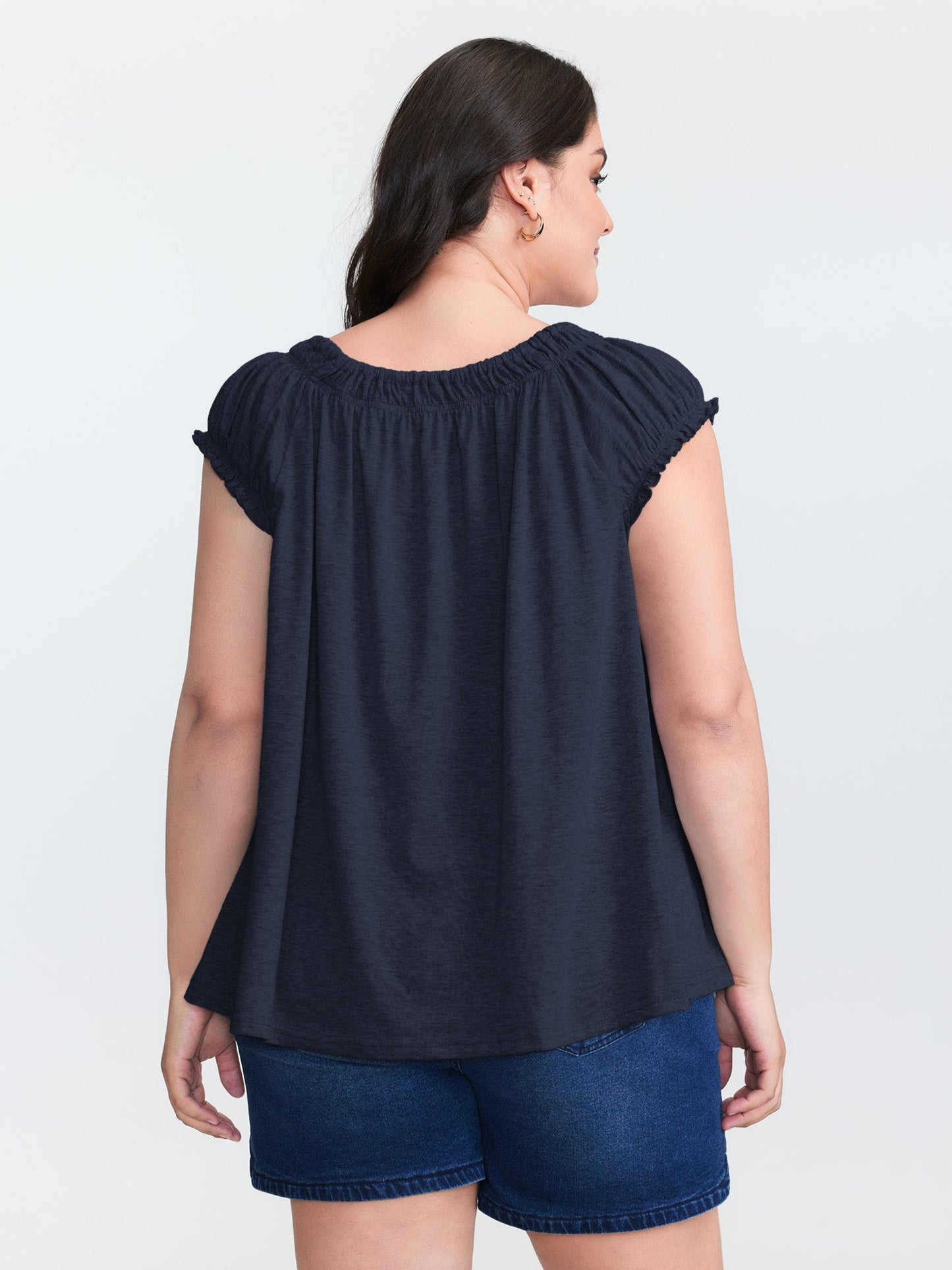 Supersoft Shirred Drawstring Neckline Flowy Top
