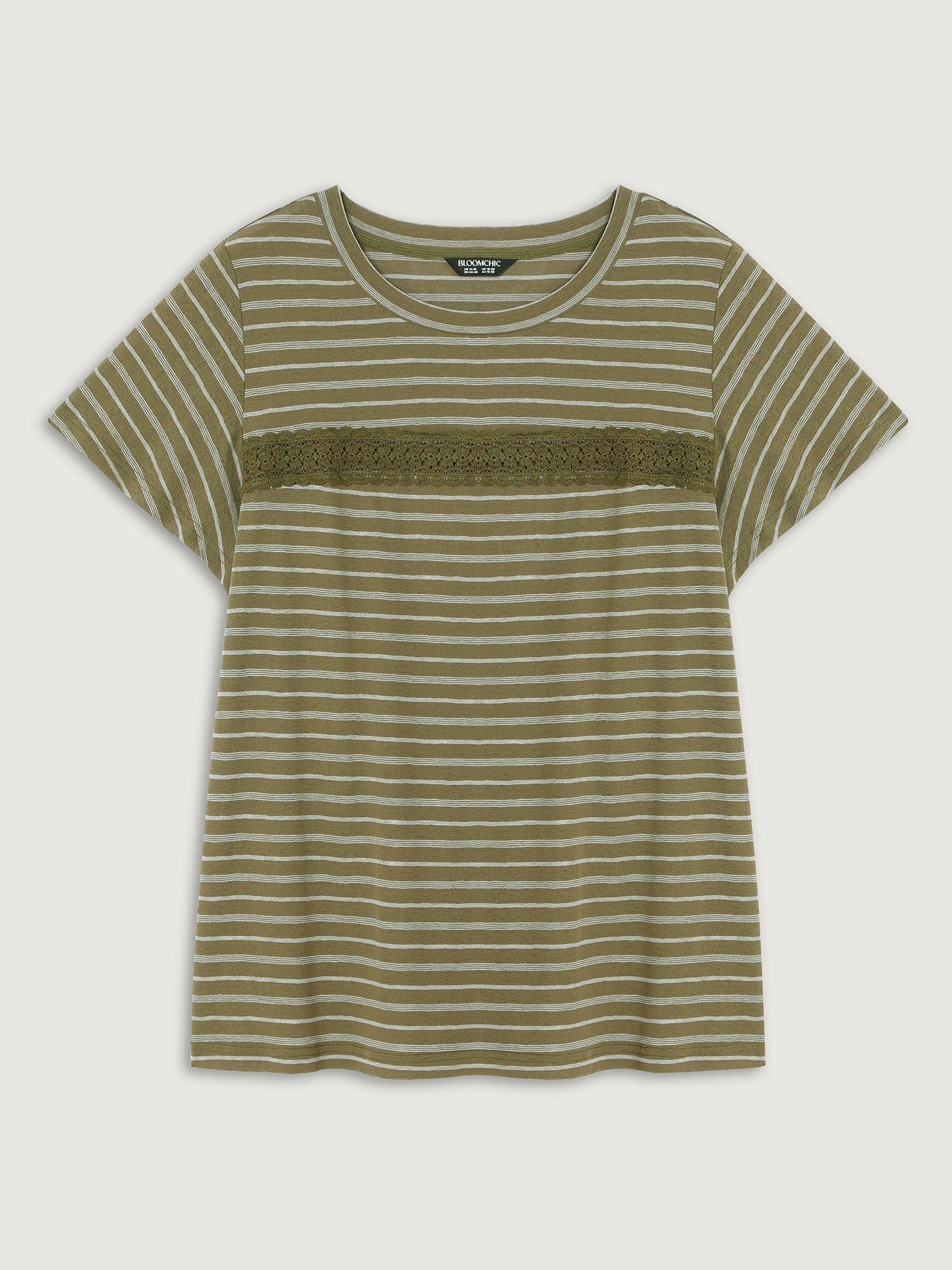 Stretchy Lace Trim Round Neck T-Shirt