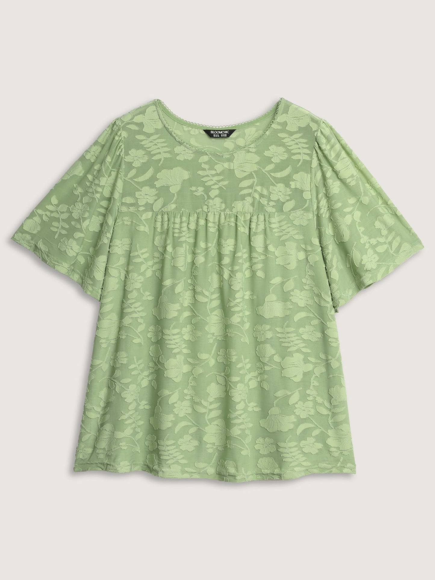 Textured Lace Neckline Flowy Sleeve Blouse