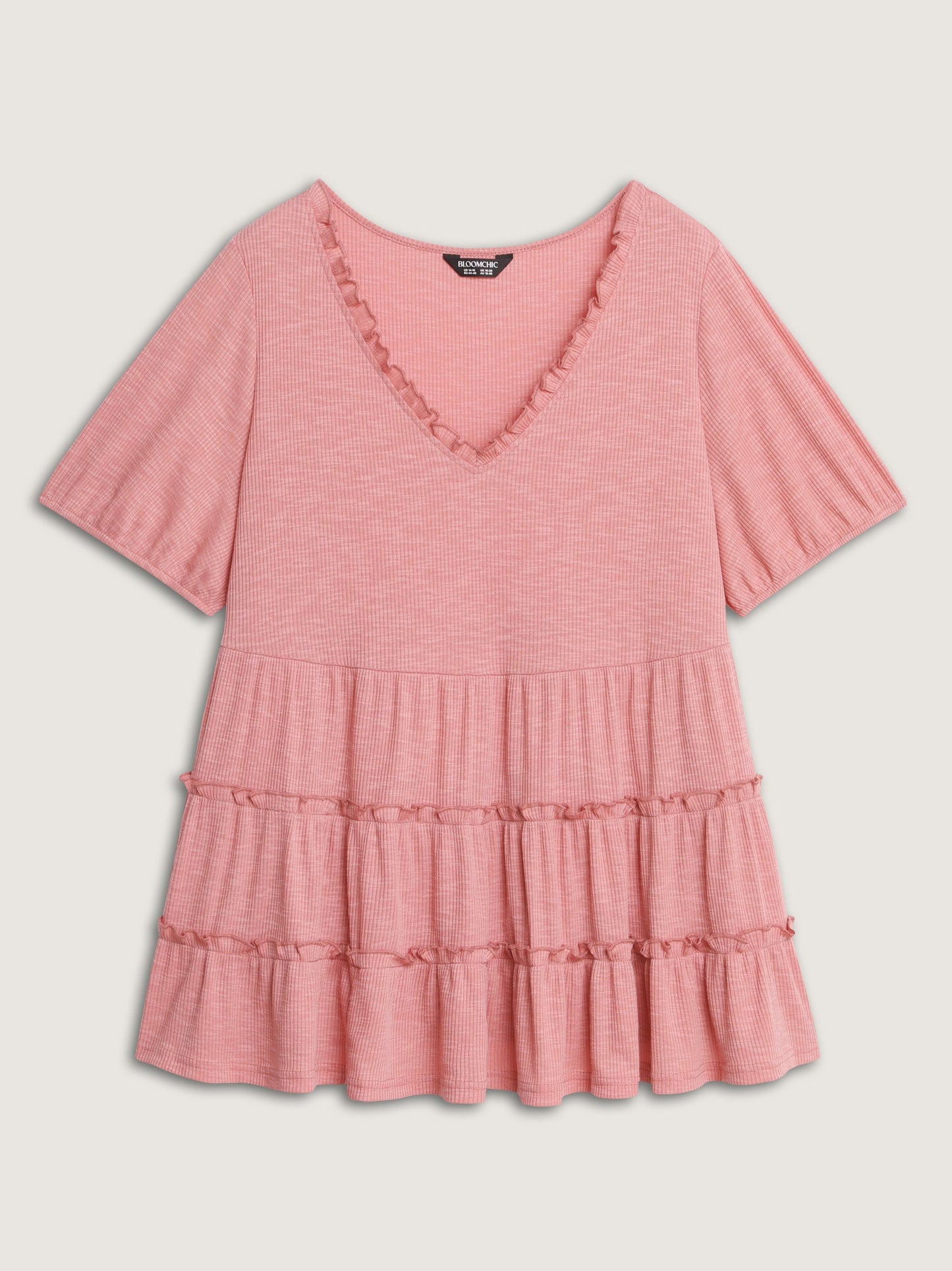 Stretchy Ruffled Neckline Tiered Knit Top