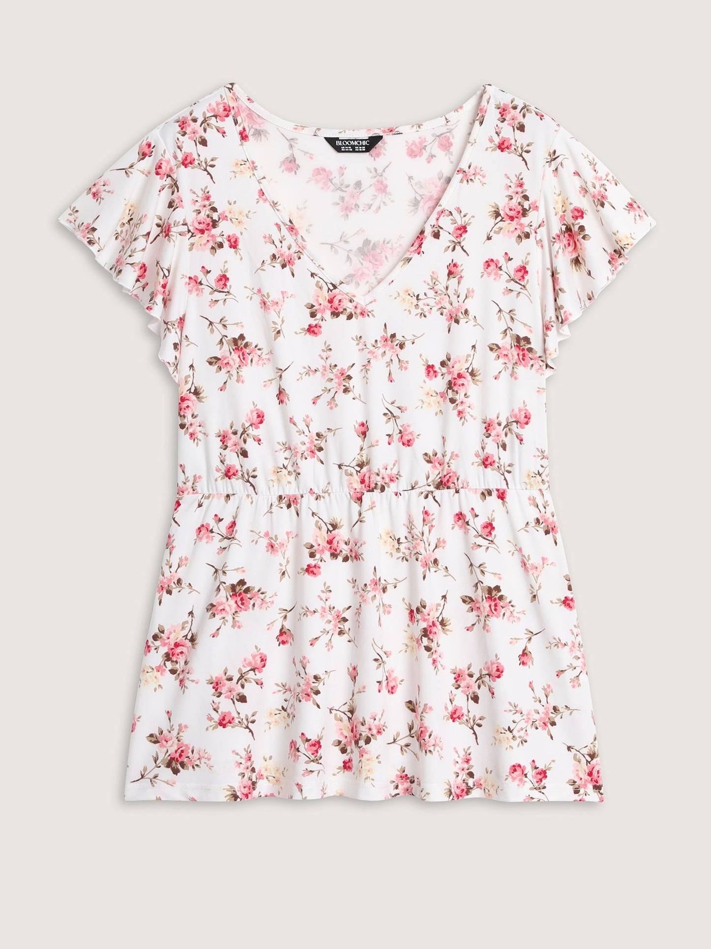 Cute Floral Print Stretchy Knit Top