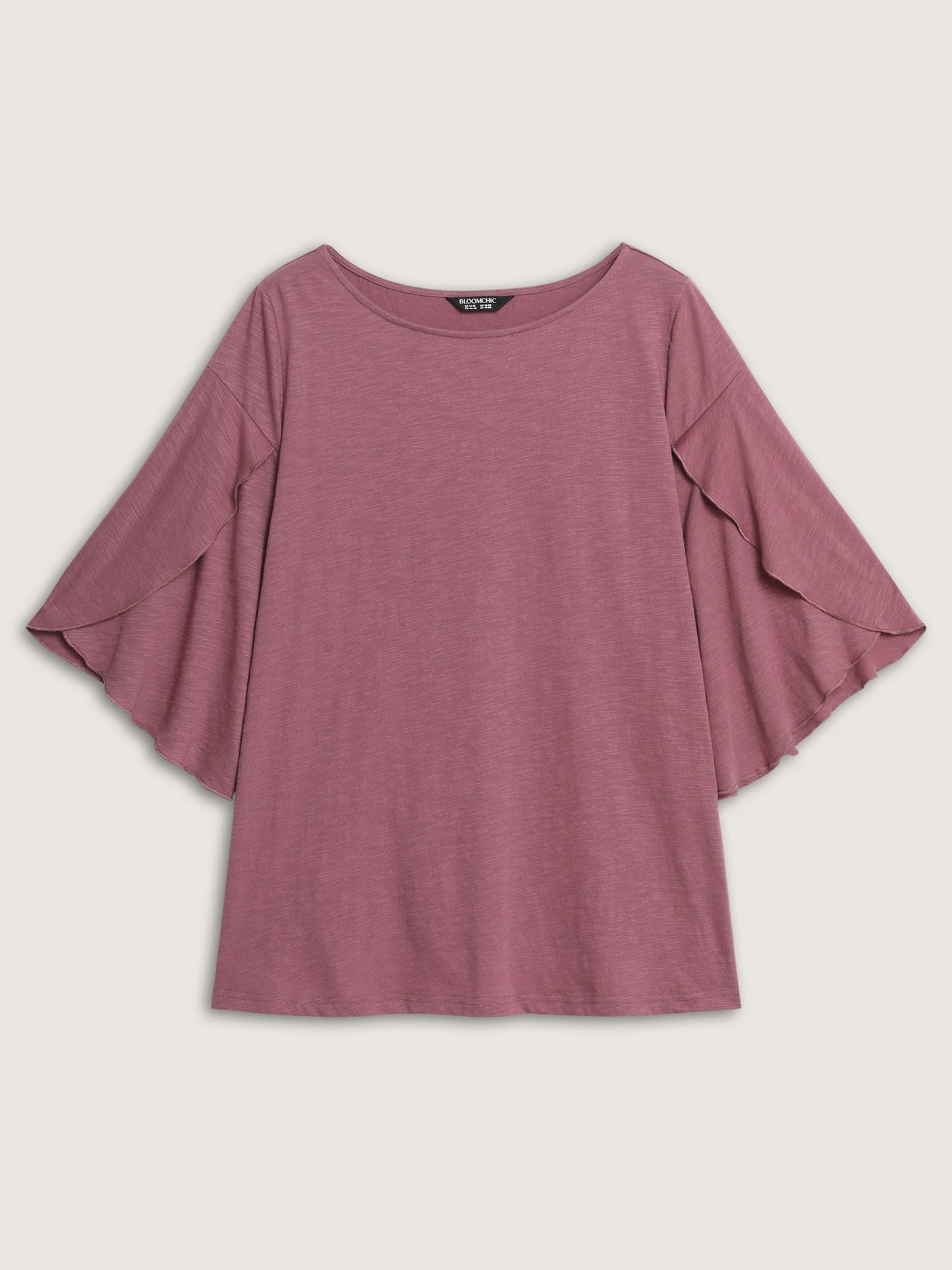 Petal Sleeve Plain Round Neck Knit Top
