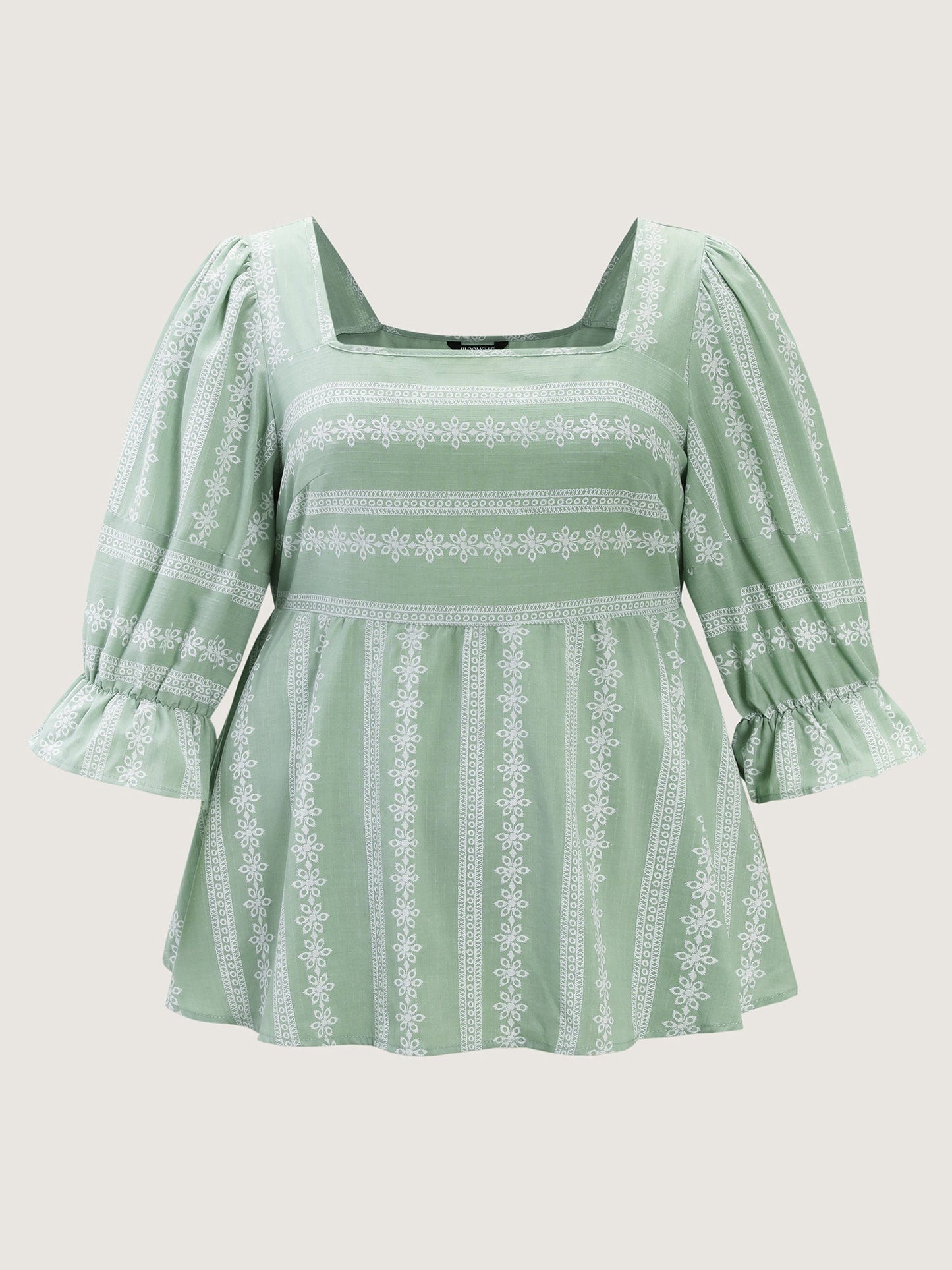 Boho Stripe Print Square Neck Blouse