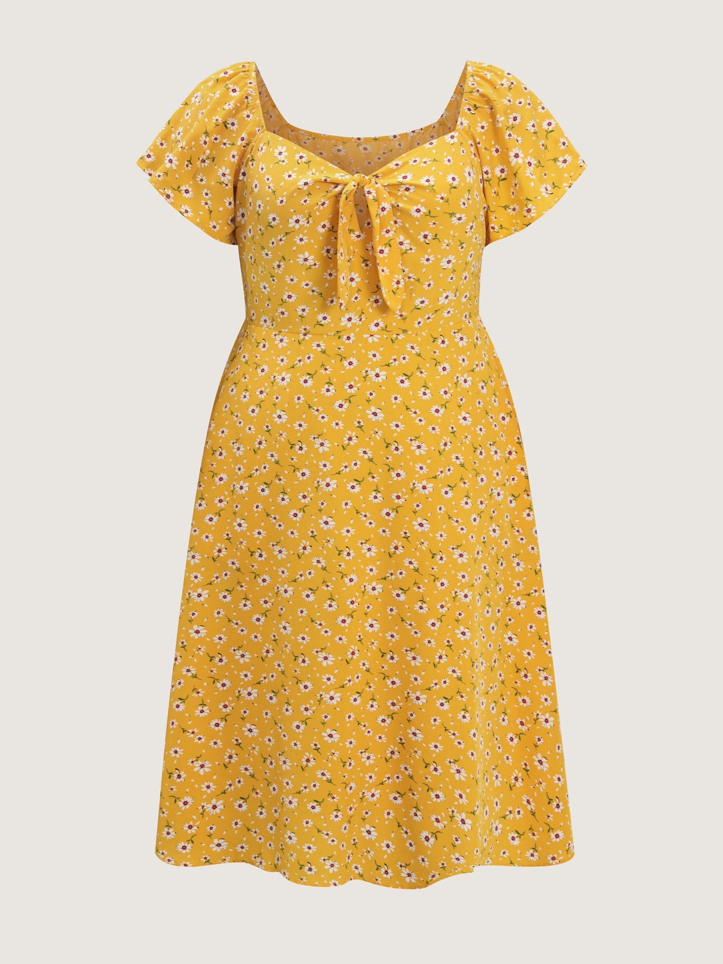 Knotted Front Daisy Floral Print Midi Dress