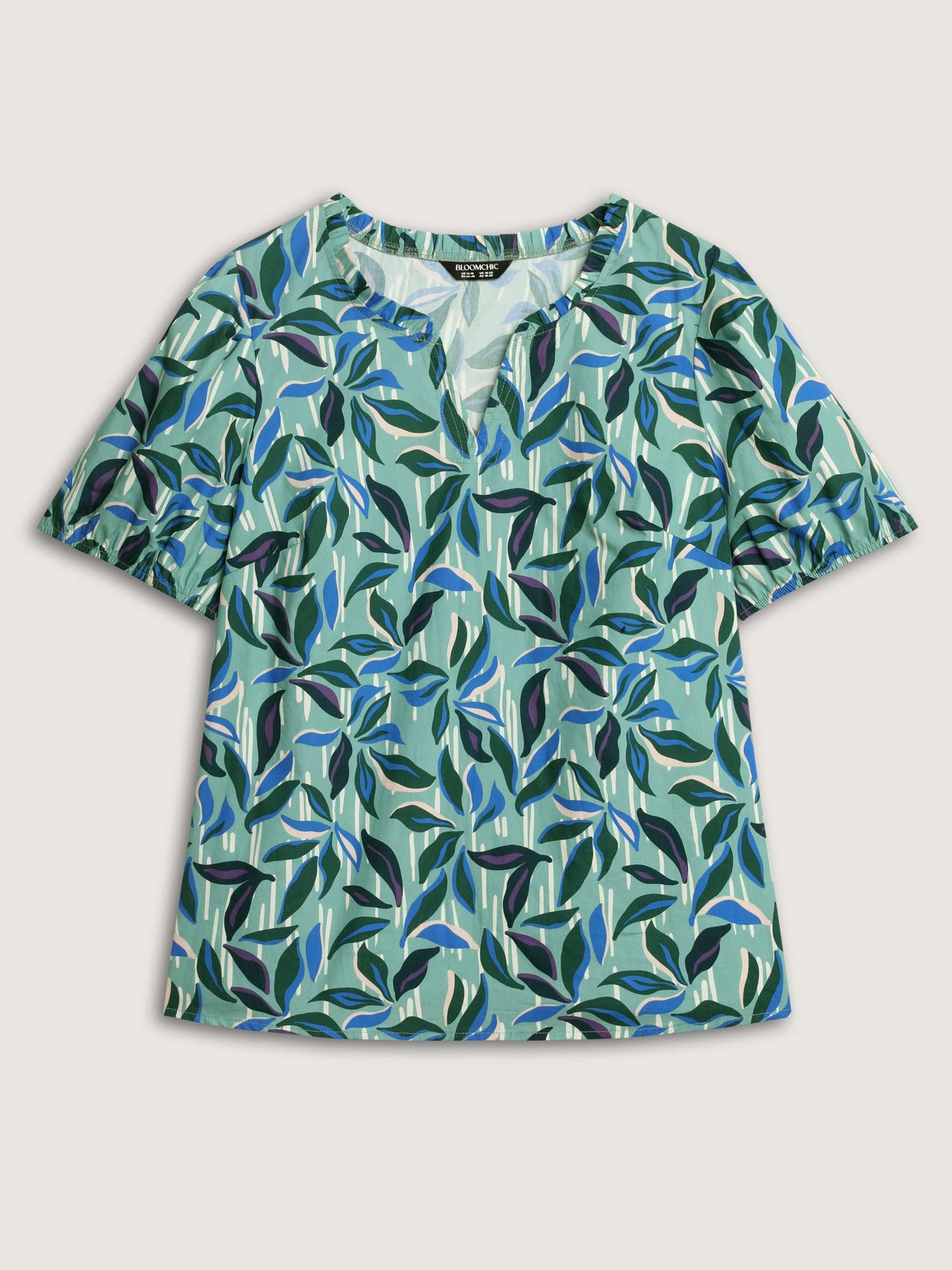 Cotton Tropical Leaf Print Irregular Sleeve Blouse