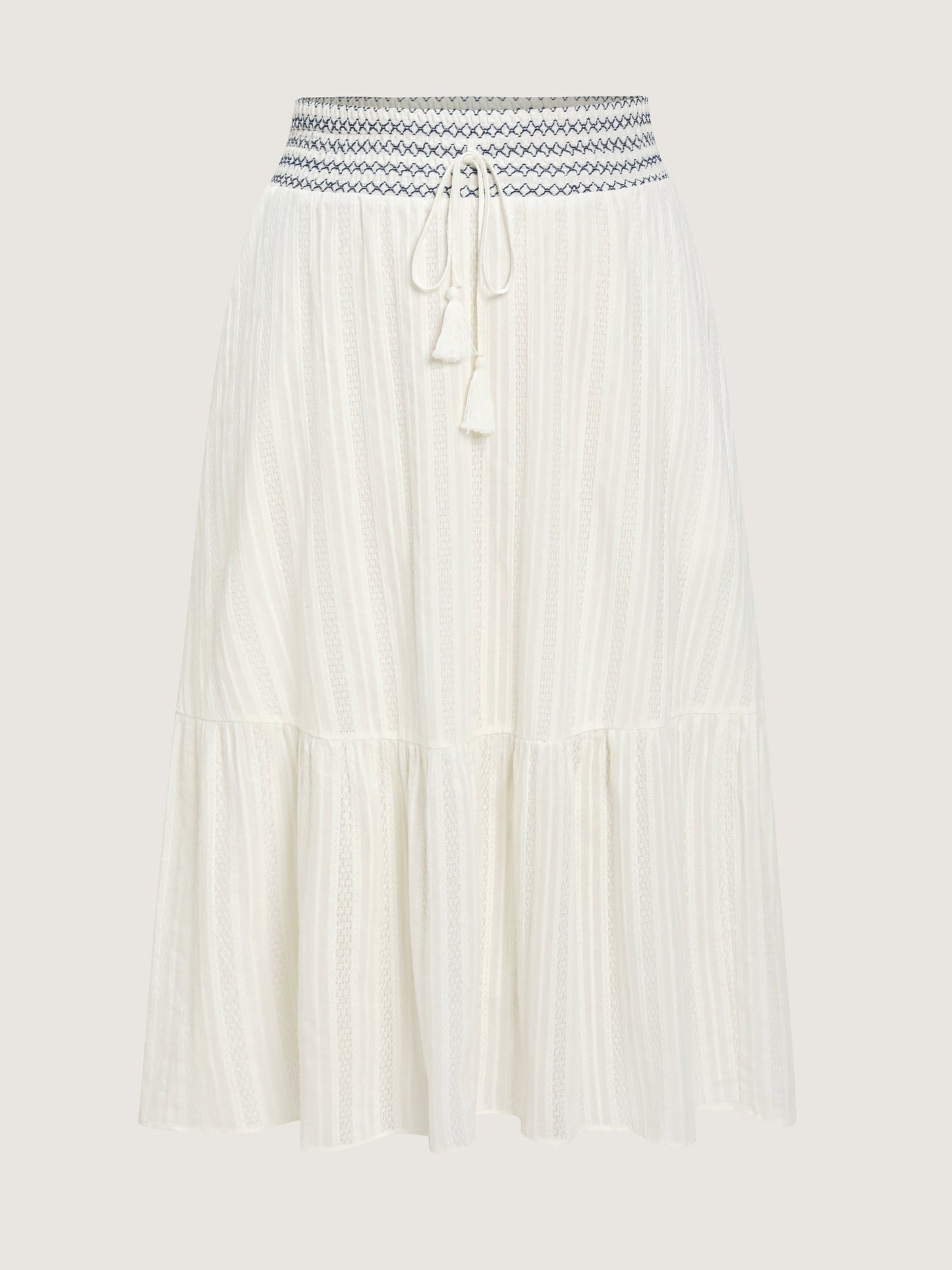 Cotton Shirred Contrast Waist Pockets Maxi Skirt