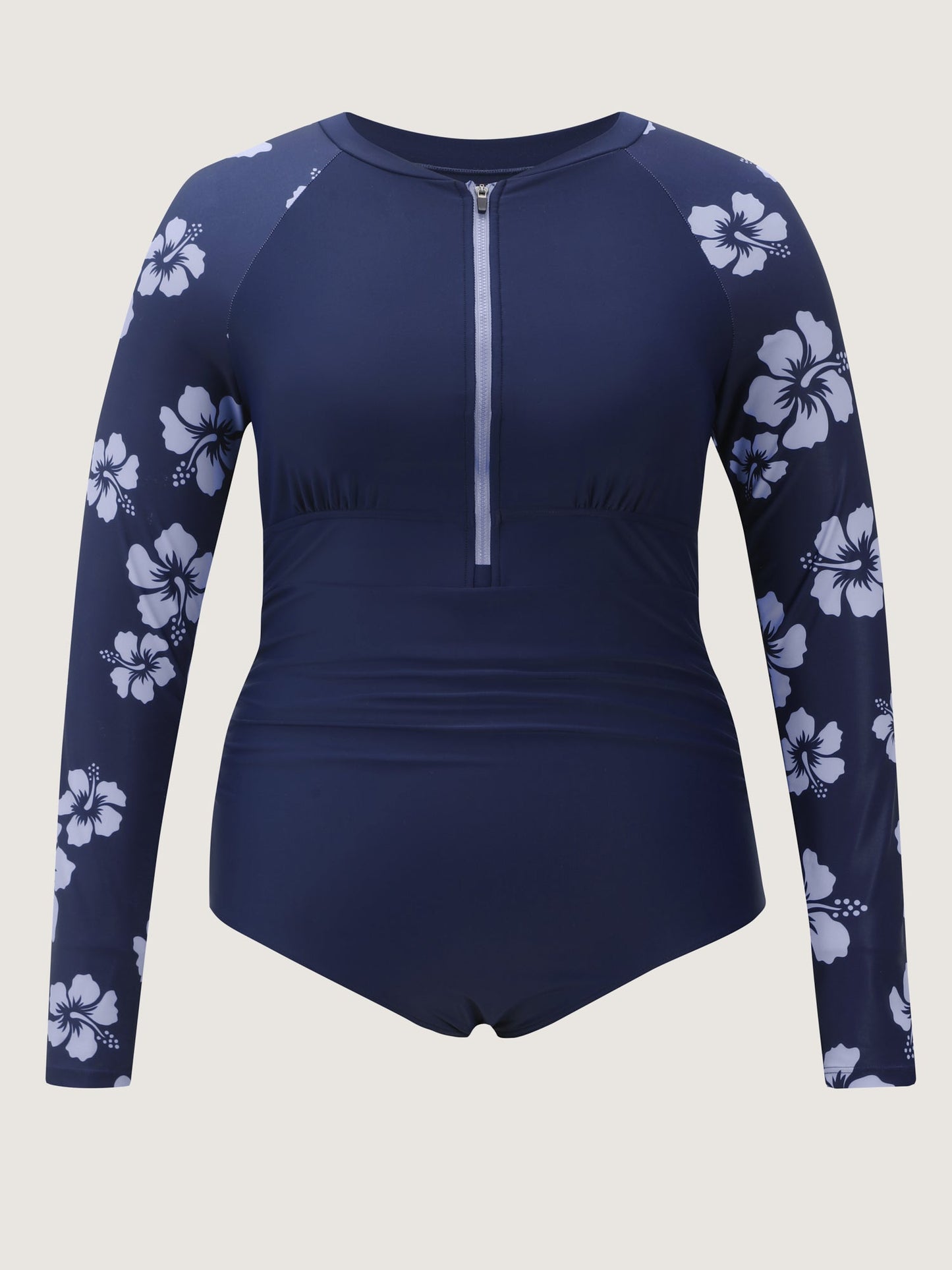 Floral Zipper Color Contrast One Piece Swimsuit