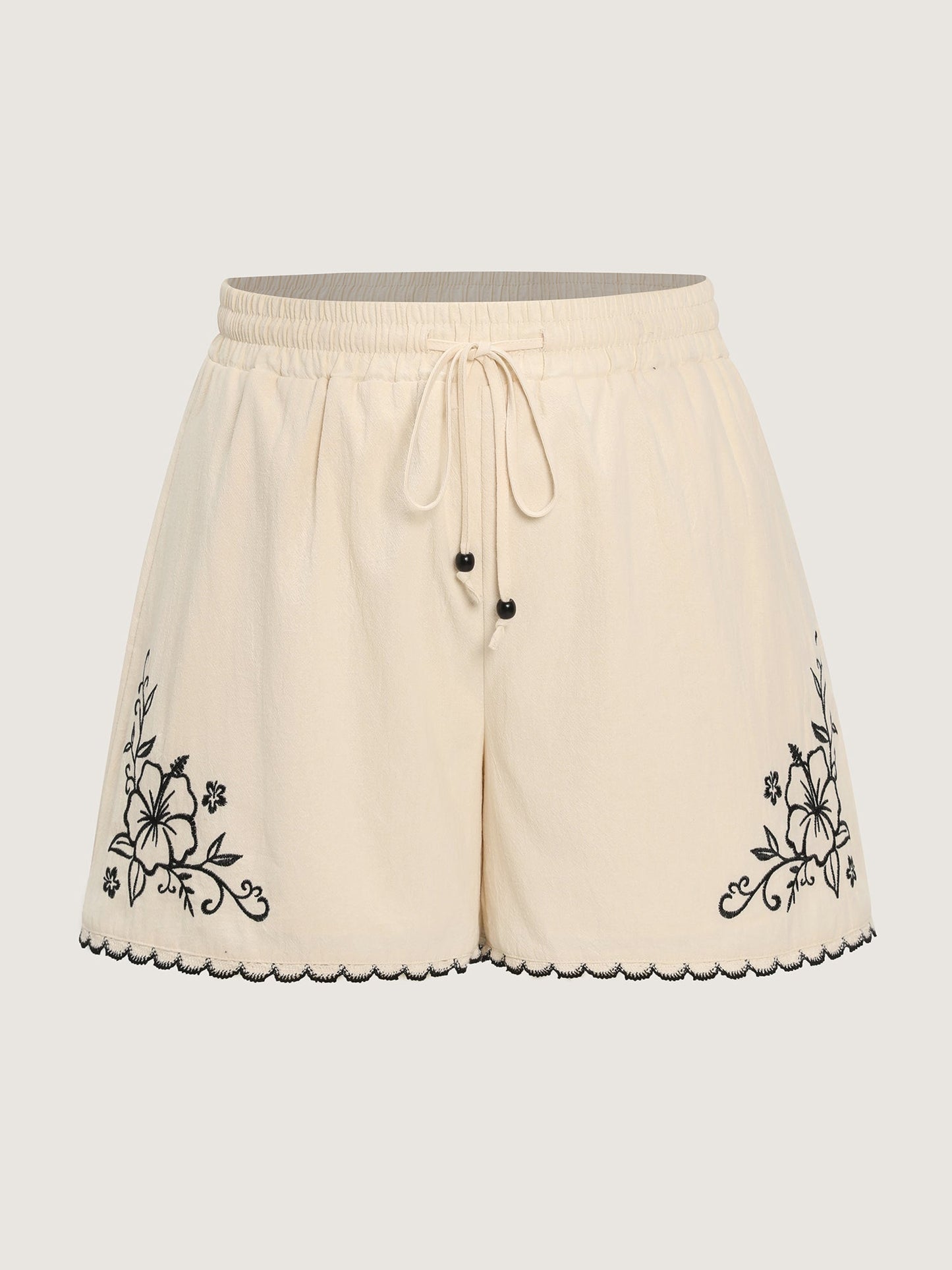 Pure Cotton Embroidered Hem Drawstring Shorts