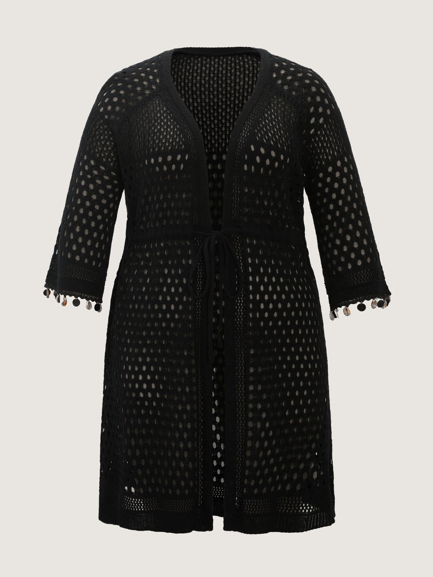 Cut-Out Textured Drawstring Straps Swim Cover-Up