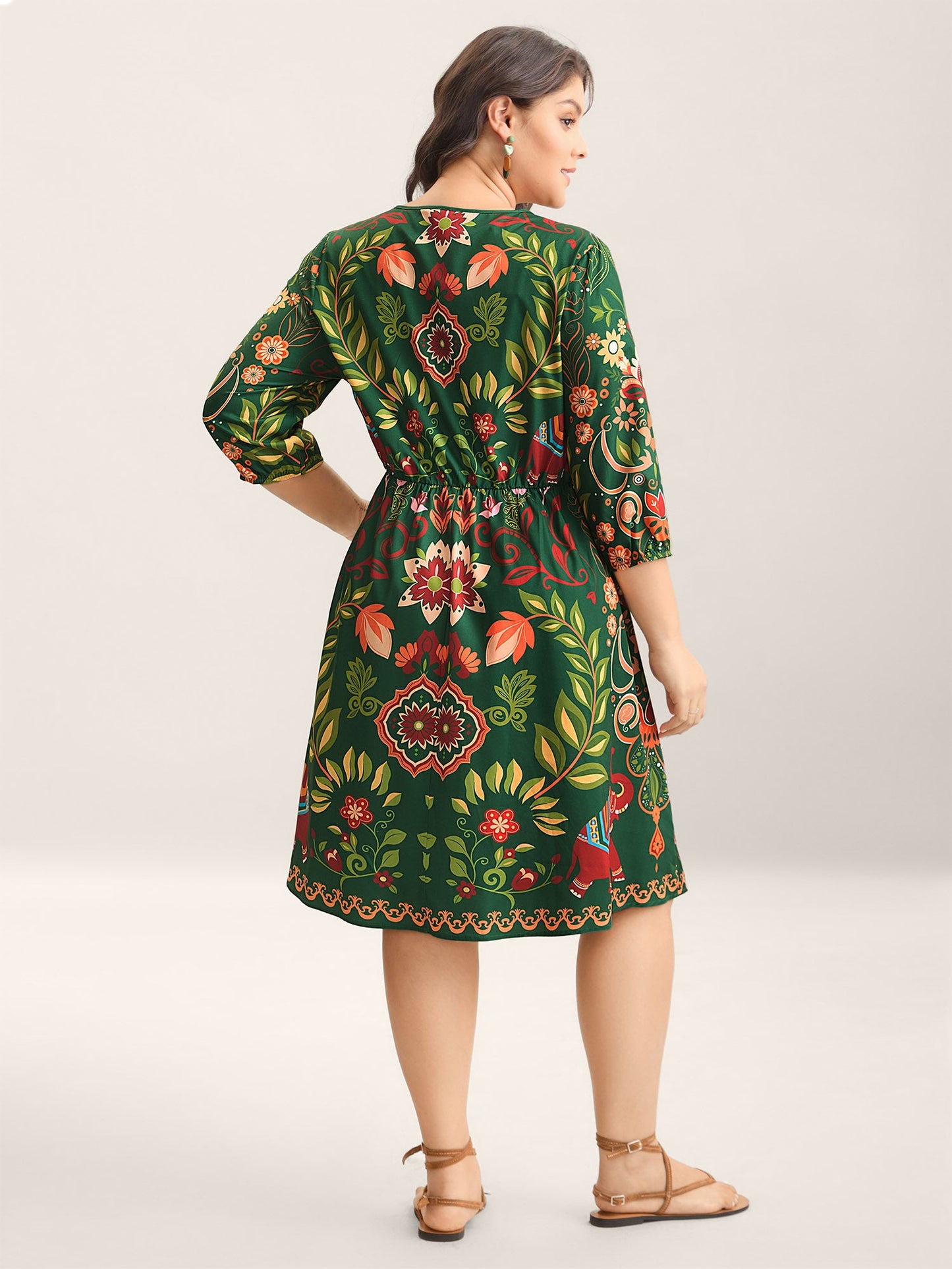 Boho Print V-Neck Pockets Mini Dress