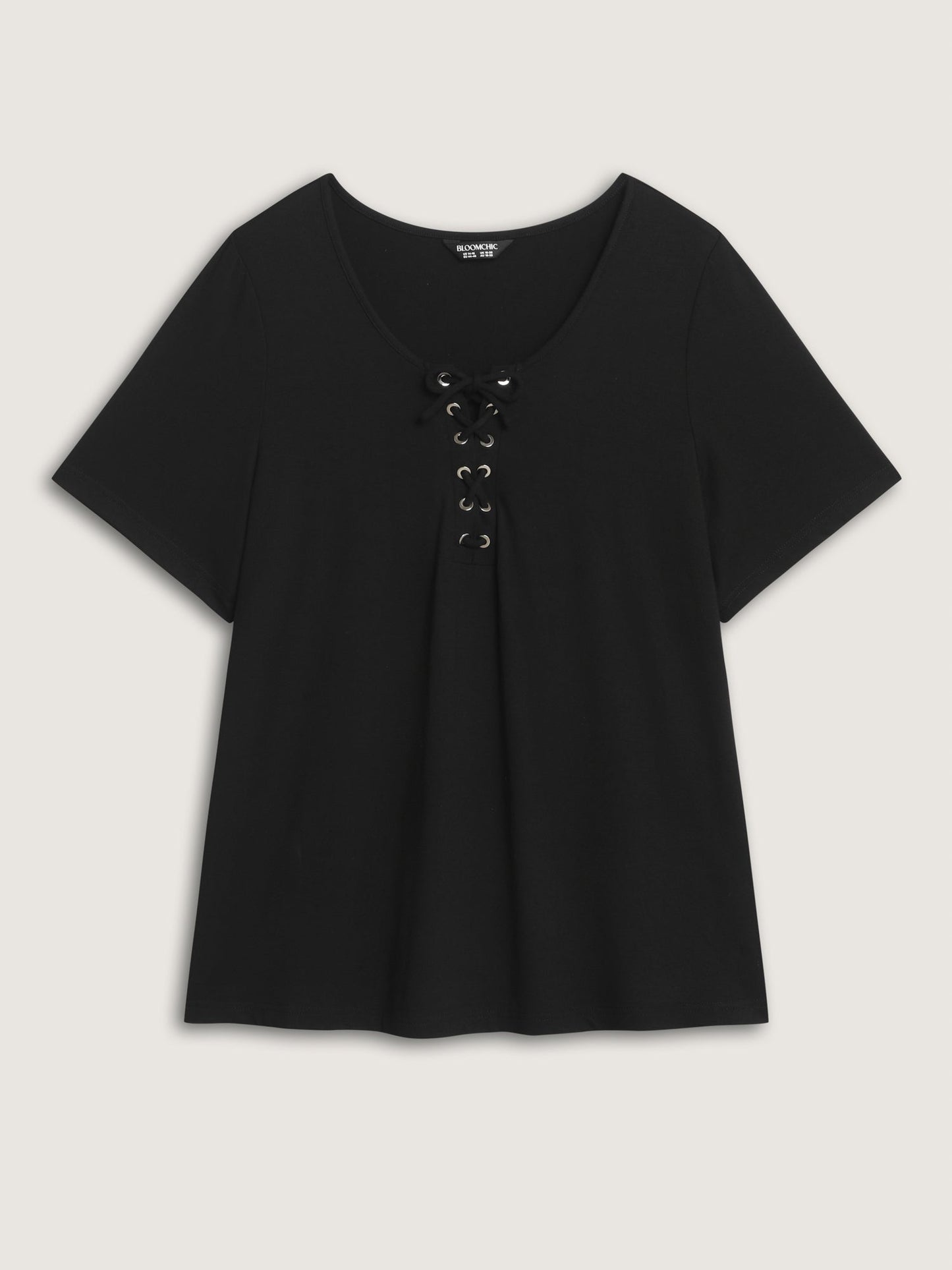 Cross Tie Neckline Plain T-Shirt