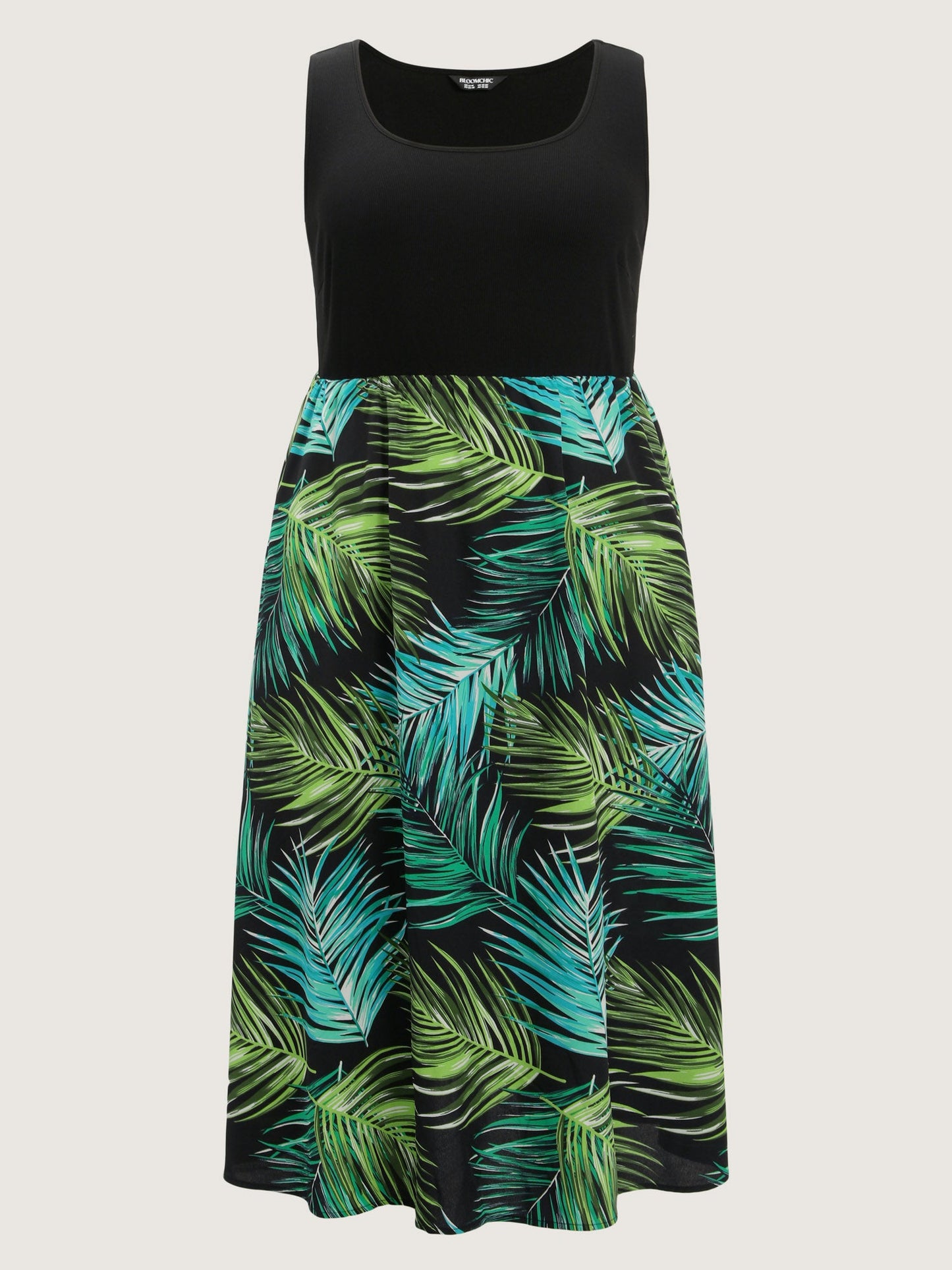 Tropical Palm Print A-Line Midi Dress