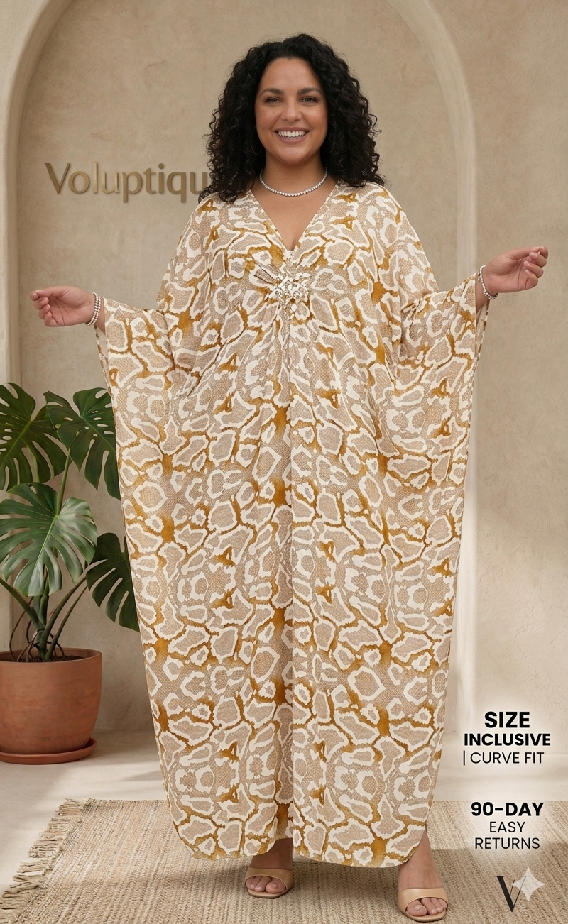 Women Kaftan Dresses Plus Size V-Neck Batwing Sleeves Beach Cover Up Summer Floral Print Caftan Dress