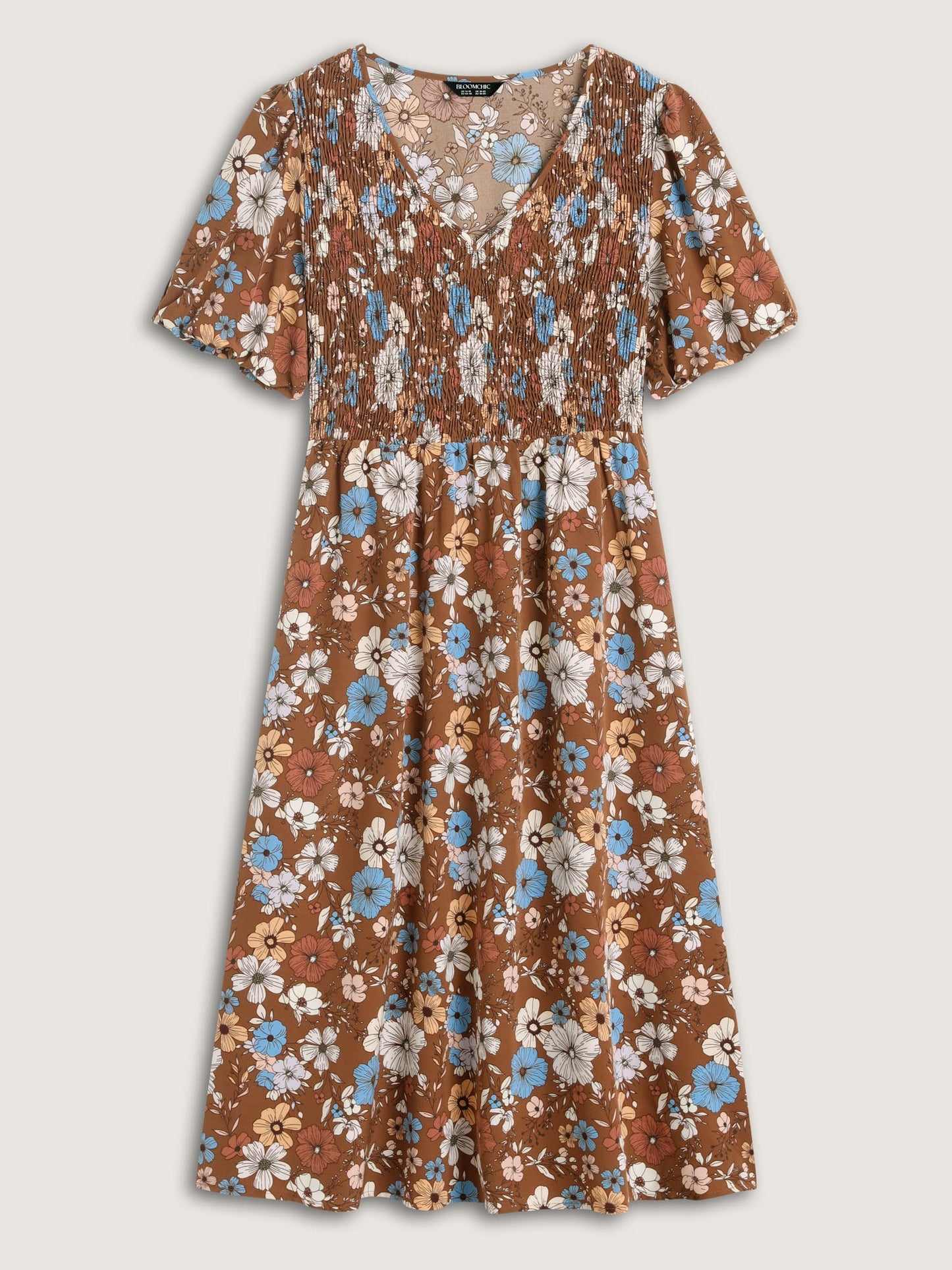 Fall Florals Shirred Bodice Midi Dress