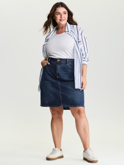 Stretchy Bootcut Seamed Denim Skirt