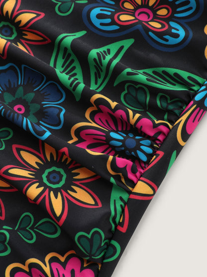 Two-Piece Sarong Floral Print One-Piece Swimsuit