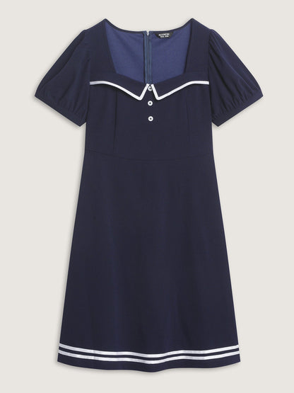 Retro Nautical Detail Color Contrast Mini Dress