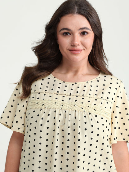 Polka Dot Elegance Lace Trim Blouse