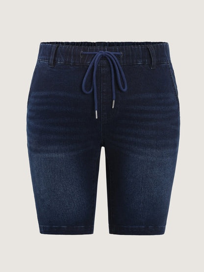 Elastic Waistline Drawstring Skinny-Fit Denim Shorts