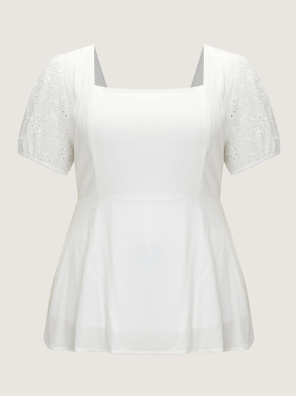 Cotton Floral Eyelet Trim Fit And Flare Blouse