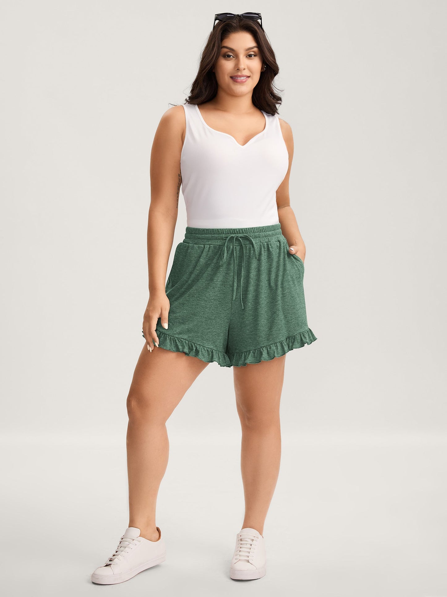 Supersoft Mixed Color Knit Drawstring Ruffled Shorts