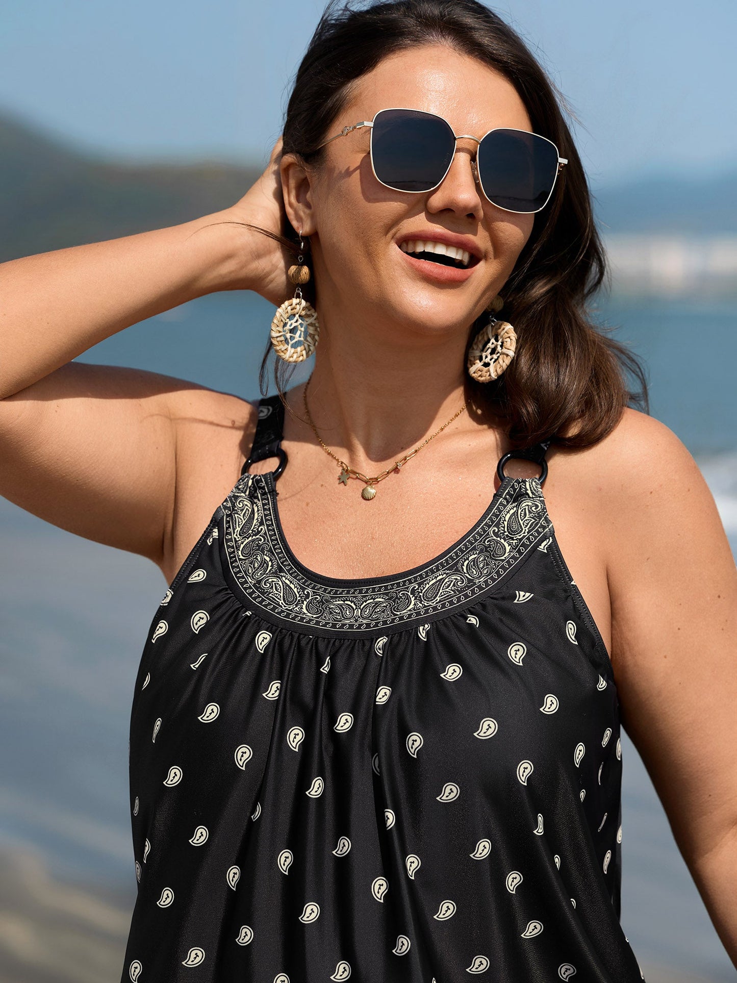 Paisley Print Adjustable Bust Support Swim Top