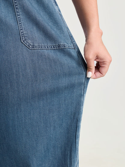 Pull-On Drawstring Elastic Waistband Wide-Leg Jeans