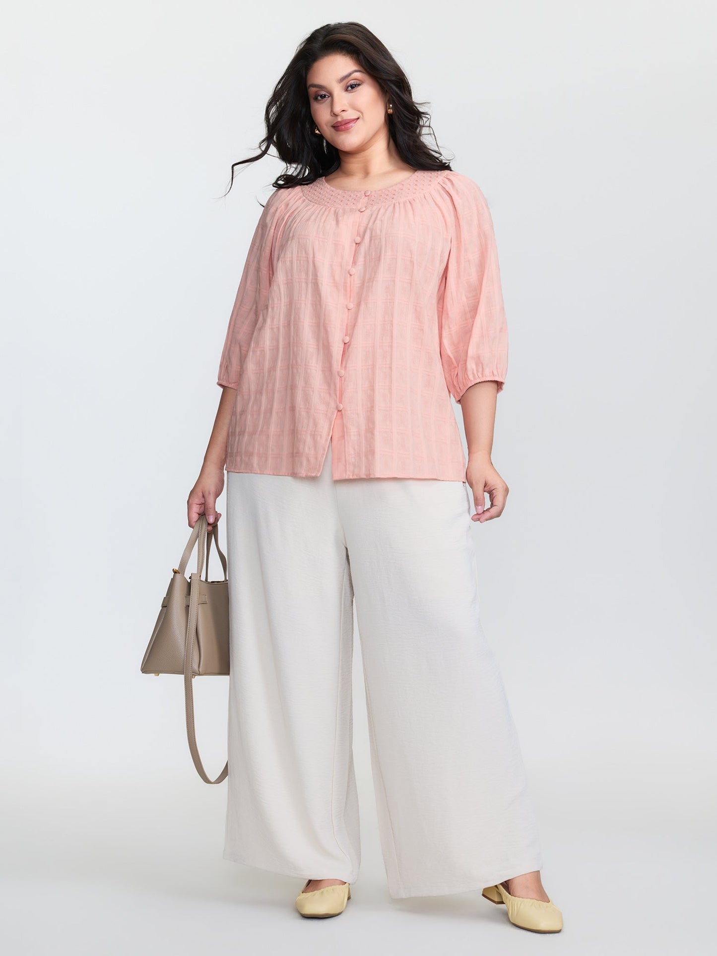 Pure Cotton Pleated Button-Down Top