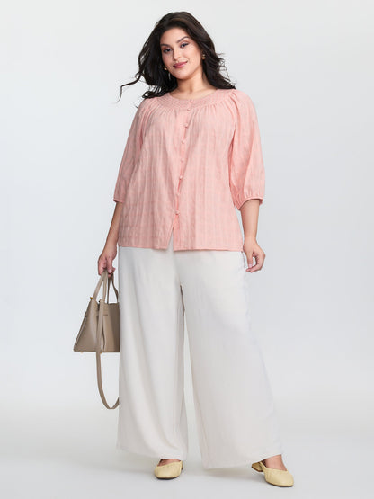 Pure Cotton Pleated Button-Down Top
