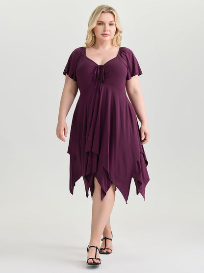 Stretchy Layered Drawstring Midi Dress