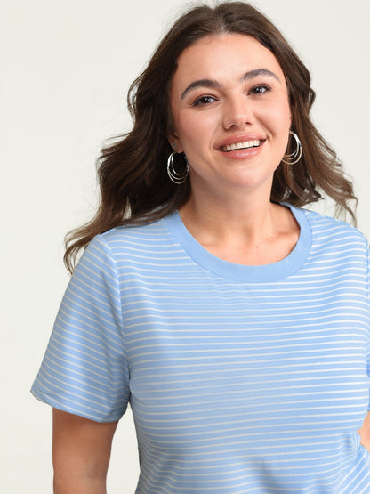 Striped Ribbed Fitted Crew Neck T-Shirt
