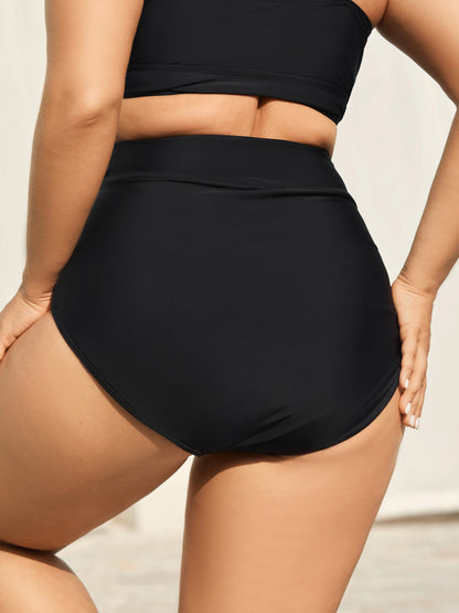 Cross High Waist Ruched Swim Bottoms