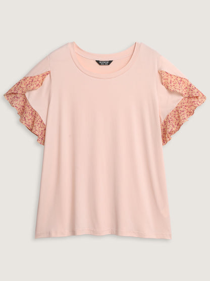 Floral Ruffled Sleeve Knit Top