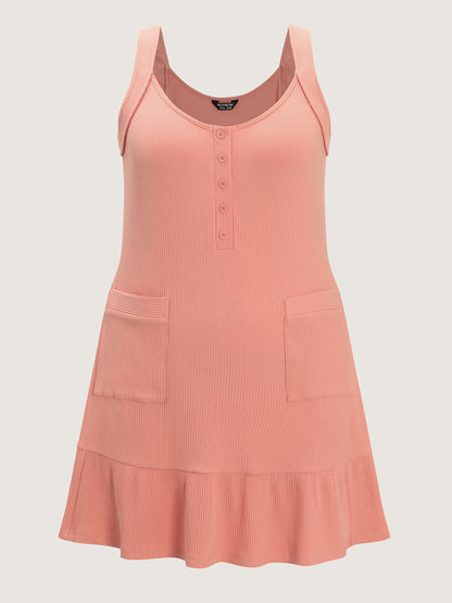 Cotton Scoop Neckline Ruffled Hem Mini Dress