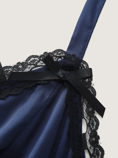 Satin Lace Trim V-Neck Lounge Dress