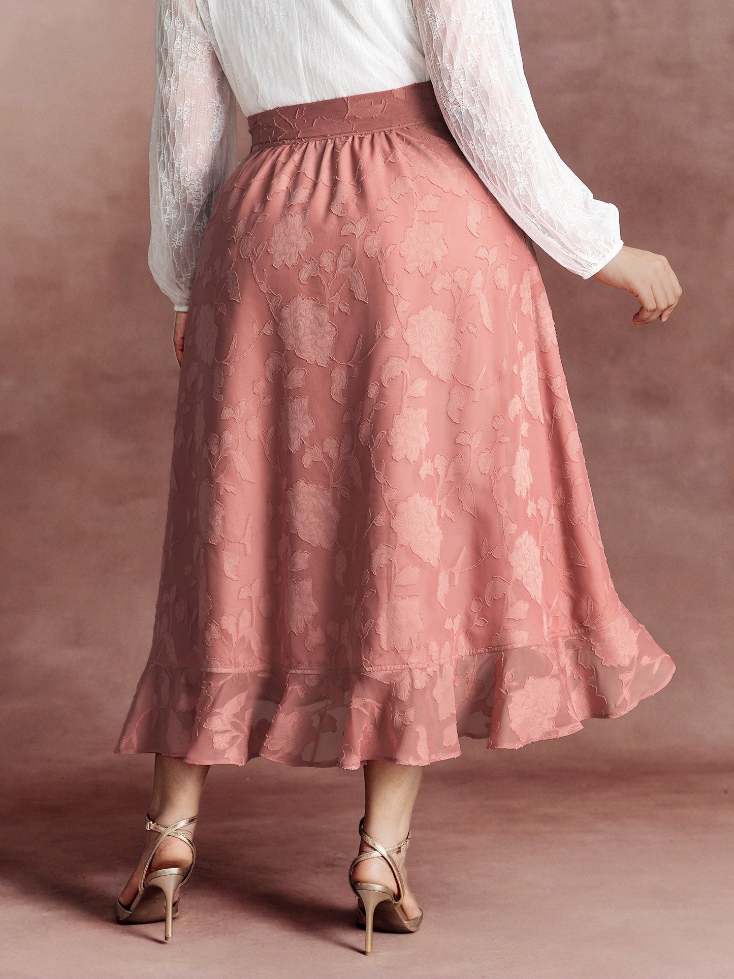 Soft Romance Jacquard High-Low Wrap Midi Skirt