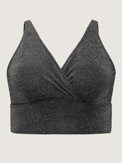 Textured Adjustable Surplice Neck Swim Top