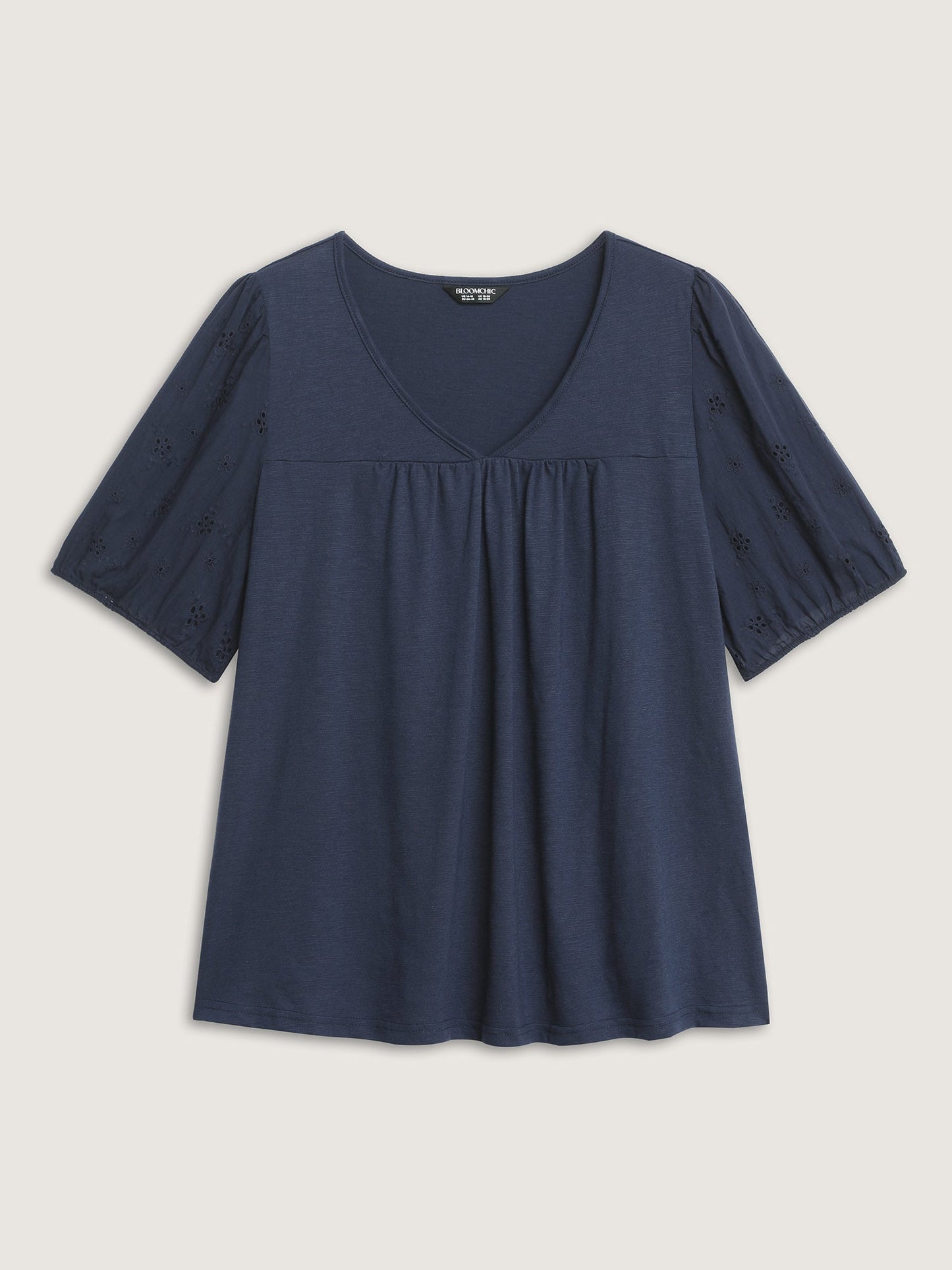 Cotton Slub Textured Embroidered Knit Top