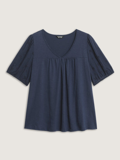 Cotton Slub Textured Embroidered Knit Top